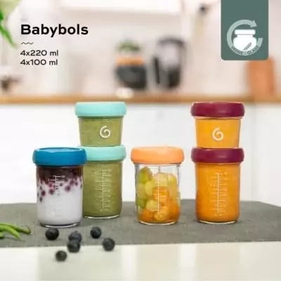 Ensemble de pots de conservation Babymoov Babybols en verre - 4x100 ml + 4x220 ml