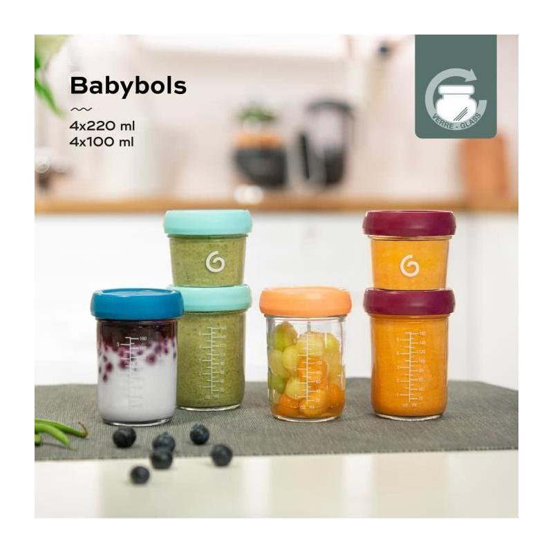 Ensemble de pots de conservation Babymoov Babybols en verre - 4x100 ml + 4x220 ml