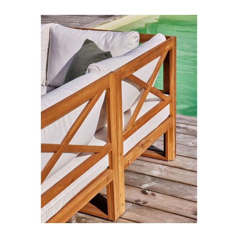 Salon d'angle modulable en bois d'acacia blanc - 5 pers.
