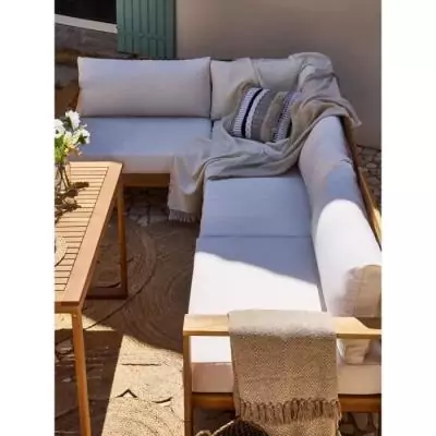 Salon de jardin d'angle modulable en bois d'acacia - Blanc cassé - 6 personnes