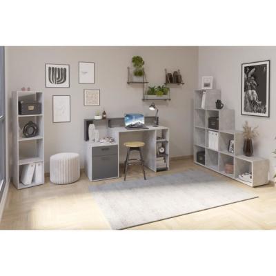 Bureau avec réhausse et rangements - Gris béton/antracite