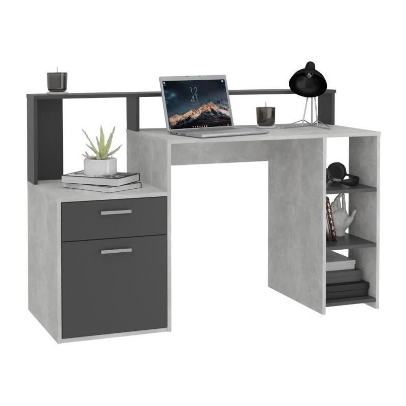 Bureau avec réhausse et rangements - Gris béton/antracite