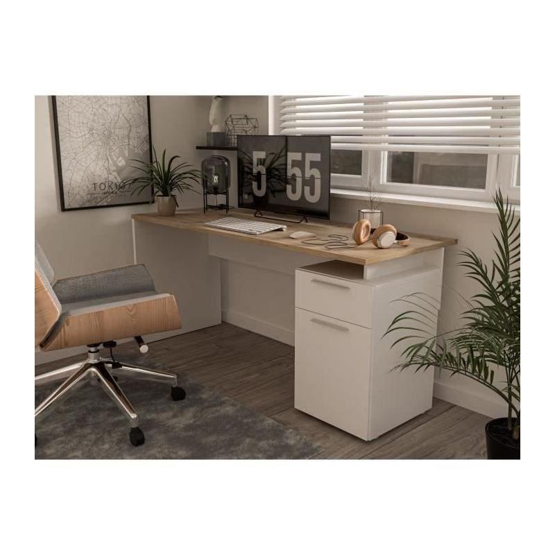 Bureau CONTRA COSTA - Design Blanc mat / Chene artisan