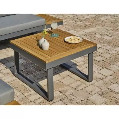 Salon de jardin aluminium 5 places gris anthracite et bois d'acacia