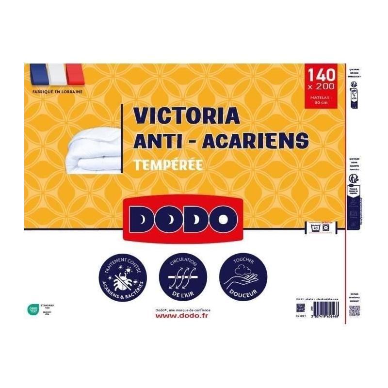 Couette anti-acariens tempérée 300gr/m² VICTORIA 140x200 cm - Blanc