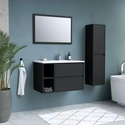Ensemble DOMINO 80 cm: Vanity + Vasque + Miroir & Colonne