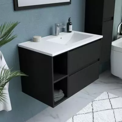 Ensemble DOMINO 80 cm: Vanity + Vasque + Miroir & Colonne