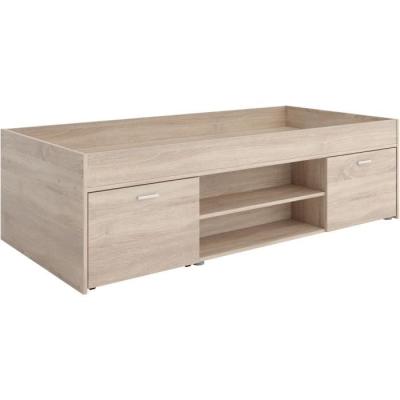 Lit combiné enfant CARLO - Mélamine chene - 90 x 200 cm - Design compact