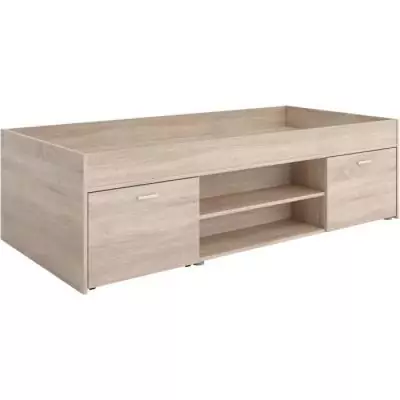 Lit combiné enfant CARLO - Mélamine chene - 90 x 200 cm - Design compact