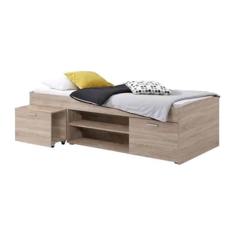 Lit combiné enfant CARLO - Mélamine chene - 90 x 200 cm - Design compact