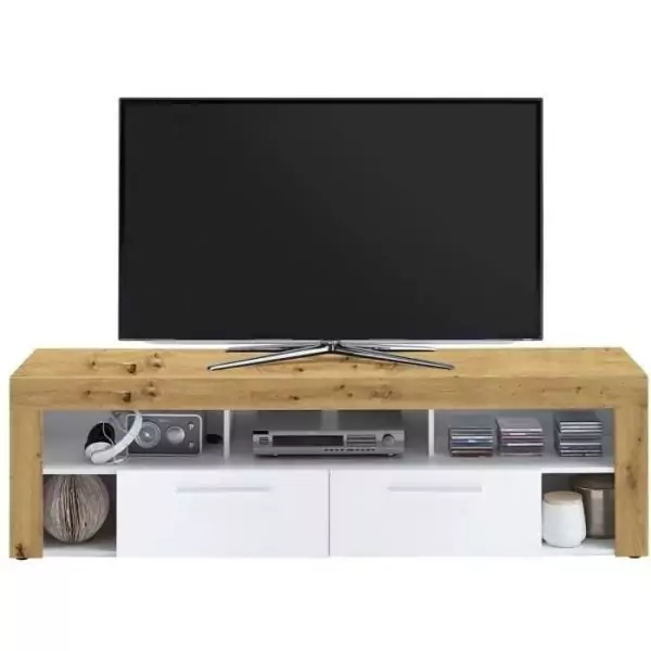 Meuble TV/Hifi VIBIO 2 - Décor Artisan chene et blanc - L180 x H52,8 x P41,3 cm - Fabriqué en Allemagne