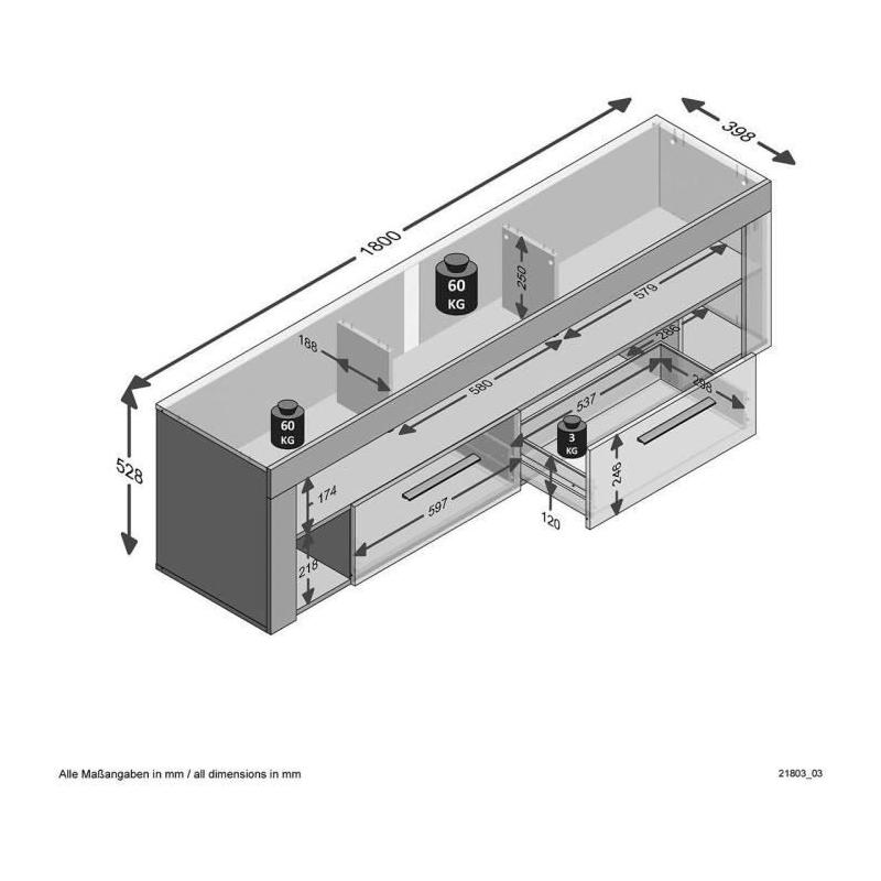 Meuble TV/Hifi VIBIO 2 - Chene artisan blanc - L180 cm
