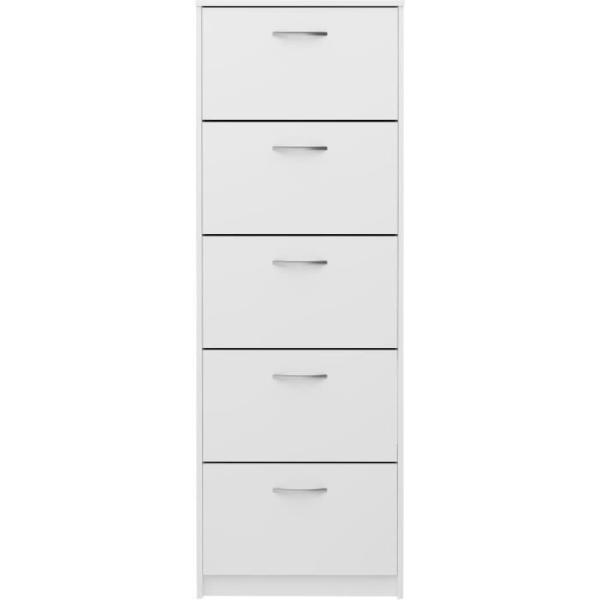 Meuble a chaussures - Décor blanc - 5 Abattants - 10 paires - L58,5 x H168,5 x P17 cm - Fabriqué en Allemagne