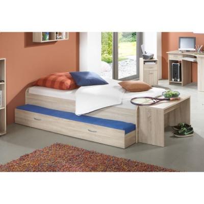 Lit gigogne double couchage chêne - L94,6 x H50,5 x P203 cm