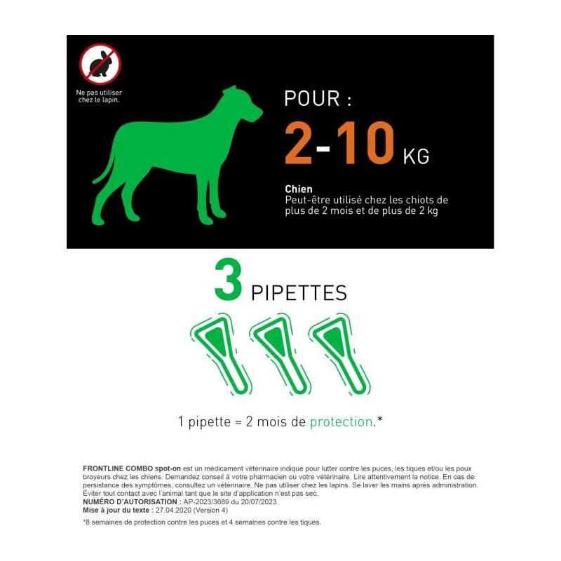 Antiparasitaire FRONTLINE 3 Pipettes Chien 2-10 kg