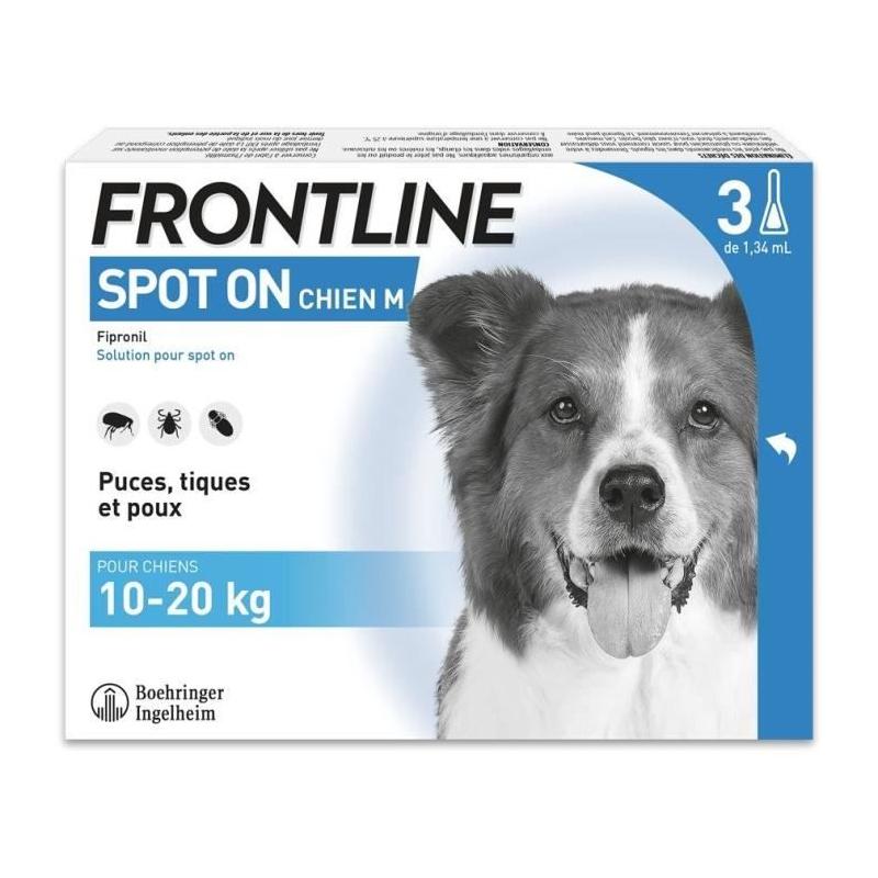 Protégez votre chien de 10 à 20 kg avec FRONTLINE 3 Pipettes Anti-Parasitaires - Puces, tiques, poux