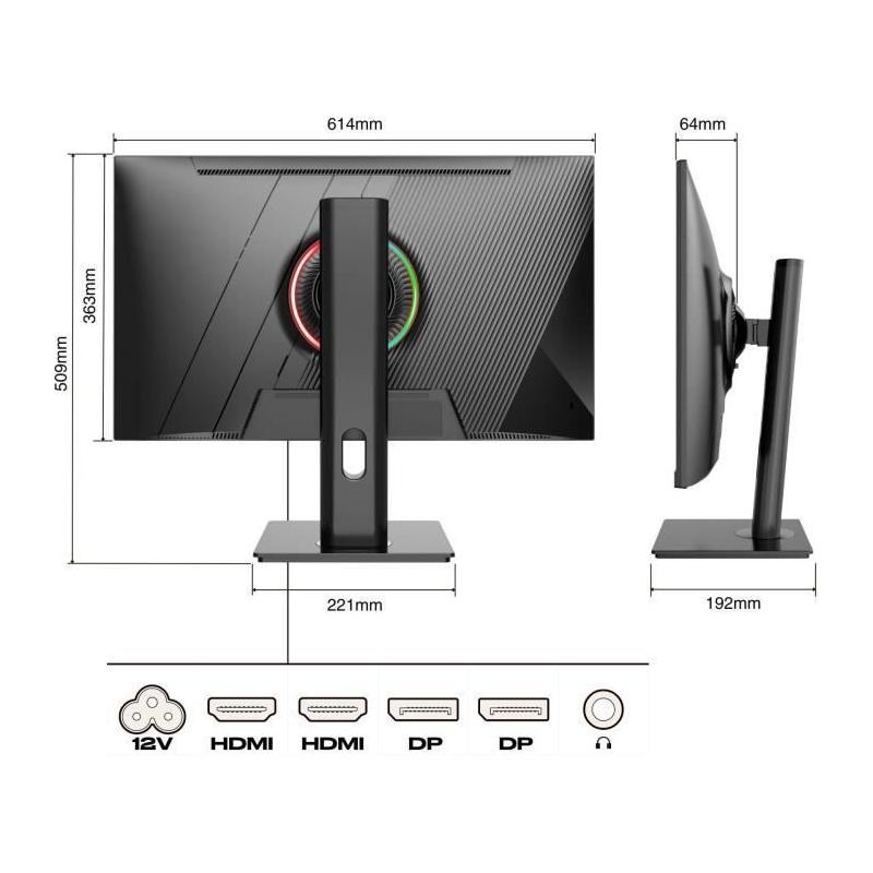 Écran Gaming 27" JAPANNEXT - WQHD 165Hz - Pied ergonomique