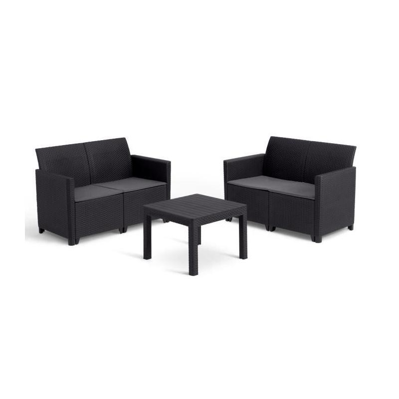 Ensemble de jardin modulable en résine tressée - Noir - KETER - 4 personnes