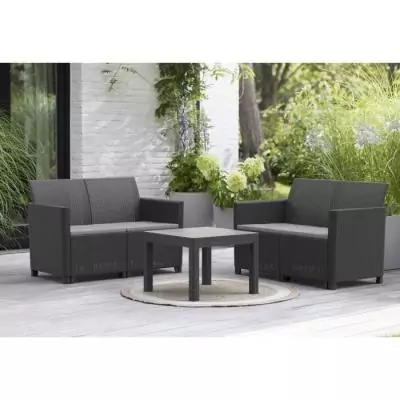 Ensemble de jardin modulable en résine tressée - Noir - KETER - 4 personnes