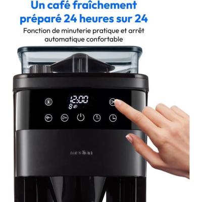Cafetière Filtre Numérique Isotherme avec Broyeur - MEDION - 1000W - 1,0L - Noir