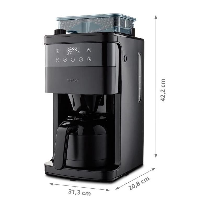 Cafetière Filtre Numérique Isotherme avec Broyeur - MEDION - 1000W - 1,0L - Noir