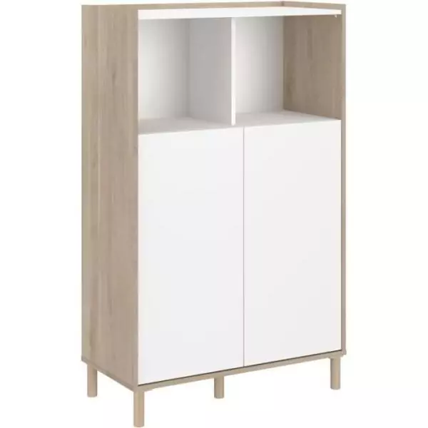 Bahut haut MORPHOS - L 83,7 x P 40 x H 135 cm - Décor blanc / Chene - 2 portes - PARISOT
