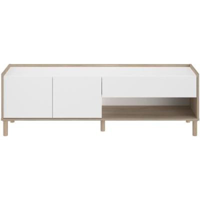 Meuble TV MORPHOS - Moderne et Pratique - Décor blanc / Chene - 150 x 47,3 x 40 cm