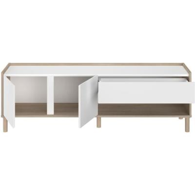 Meuble TV MORPHOS - Moderne et Pratique - Décor blanc / Chene - 150 x 47,3 x 40 cm