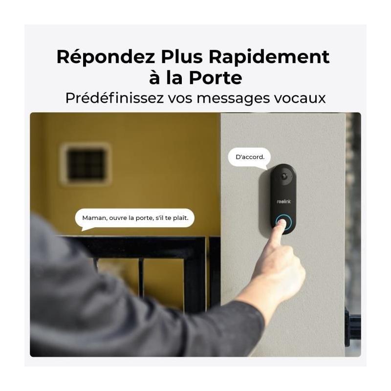 Interphone - REOLINK - D340P - Noir: Sonnette de Haute Qualité
