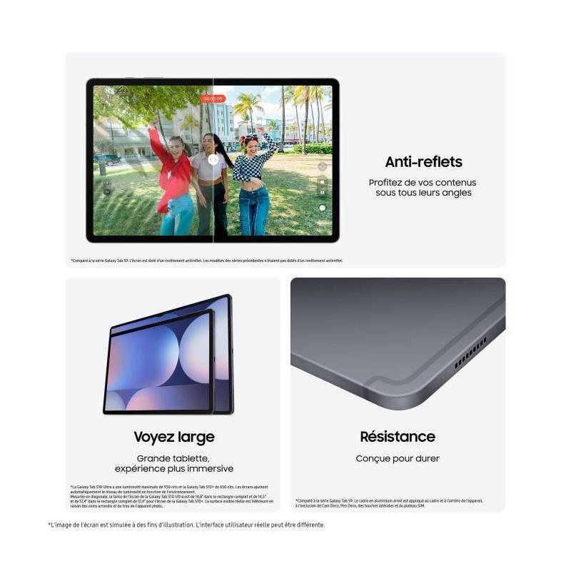 Tablette Tactile Samsung Galaxy Tab S10+ 12,4 5G 256Go Gris