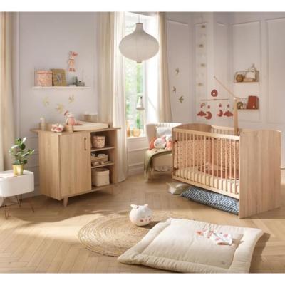 Chambre duo bébé Sauthon - Sam Chêne doré - Lit 120 x 60 cm et commode à langer