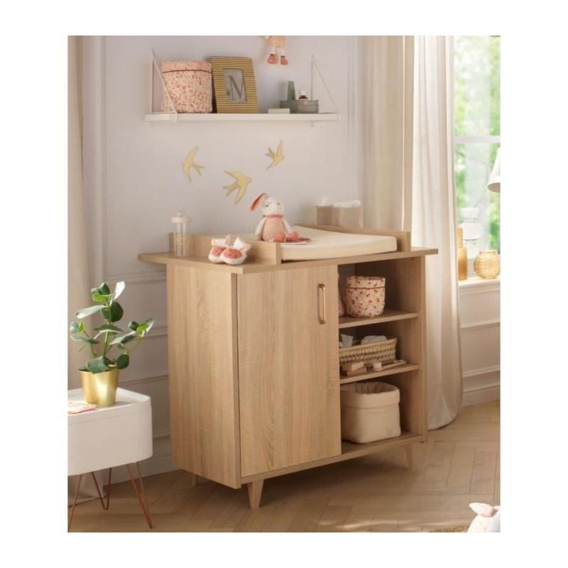 Chambre duo bébé Sauthon - Sam Chêne doré - Lit 120 x 60 cm et commode à langer