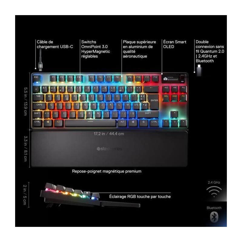 Clavier gamer mécanique sans fil SteelSeries Apex Pro TKL Gen 3 - Noir: compact et performant