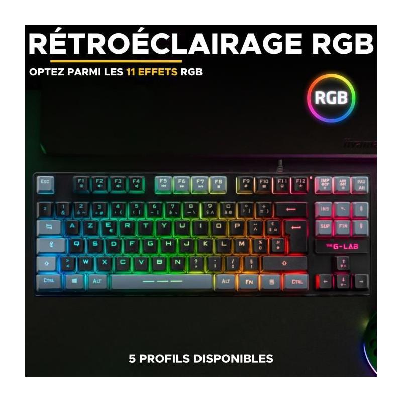 Clavier Gamer TKL - The G-Lab KEYZ CAESIUM - Effets RGB - Noir & Gris