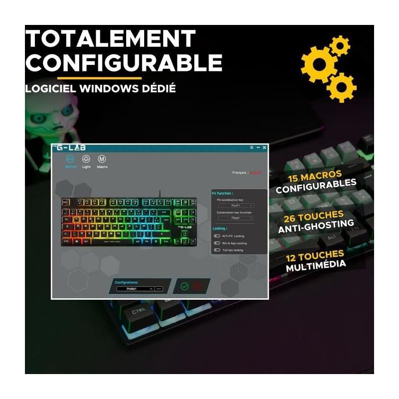 Clavier Gamer TKL - The G-Lab KEYZ CAESIUM - Effets RGB - Noir & Gris