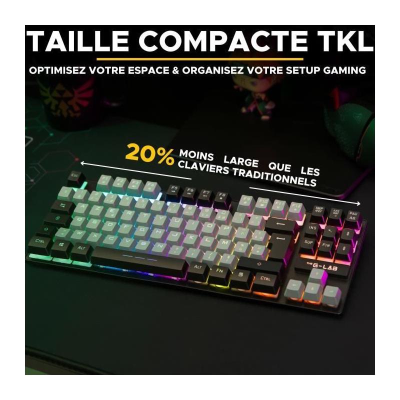 Clavier Gamer The G-Lab KEYZ CAESIUM RGB Gris & Noir TKL - Compact et Lumineux