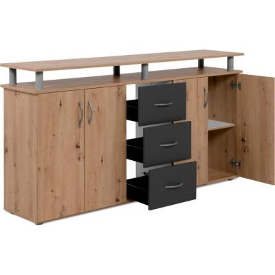 Buffet NEVADA: Style artisan en chêne et anthracite - 4 portes 3 tiroirs