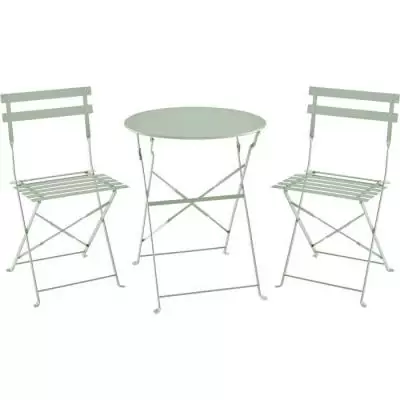 Ensemble bistrot 2 pers. - Table ronde 60 cm & 2 chaises - Acier thermolaqué - Vert
