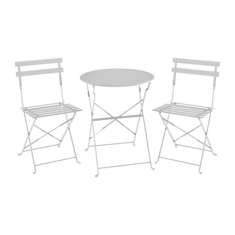Ensemble repas de jardin pliant - 2 chaises - Gris