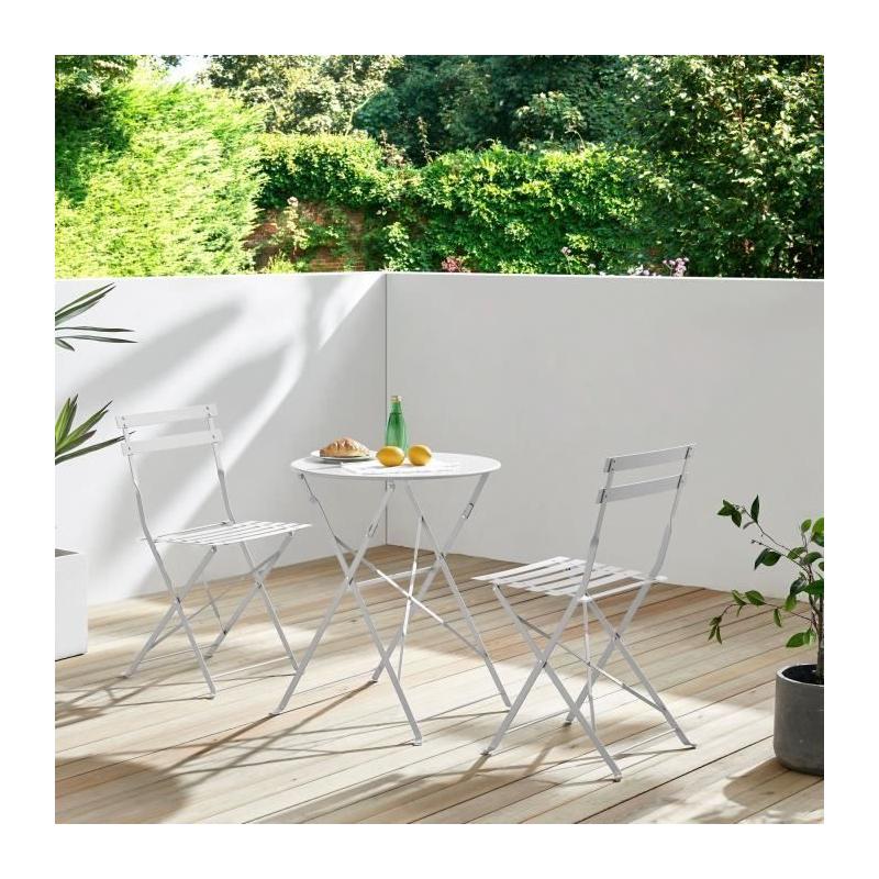 Ensemble repas de jardin pliant - 2 chaises - Gris