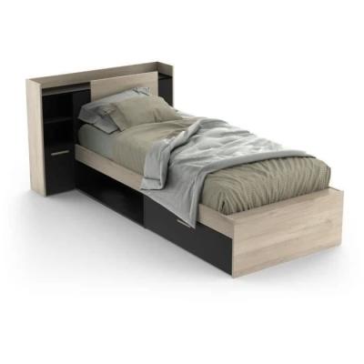 Lit enfant LIFE - 90x190/200 - Rangements - Chene et noir - Fabriqué en France