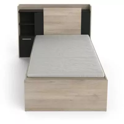 Lit enfant LIFE - 90x190/200 - Rangements - Chene et noir - Fabriqué en France Lit enfant LIFE - 90x190/200 - Rangements - Chene et noir - Fabriqué en France