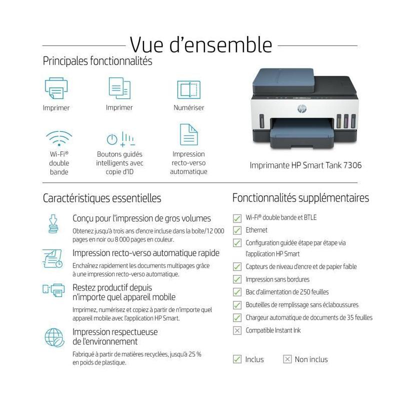 Imprimante tout-en-un HP Smart Tank 7306: Impression couleur sans tracas