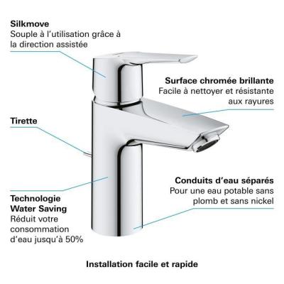 Mitigeur Lavabo GROHE QUICKFIX Start - Chrome - Installation facile & économie d'eau
