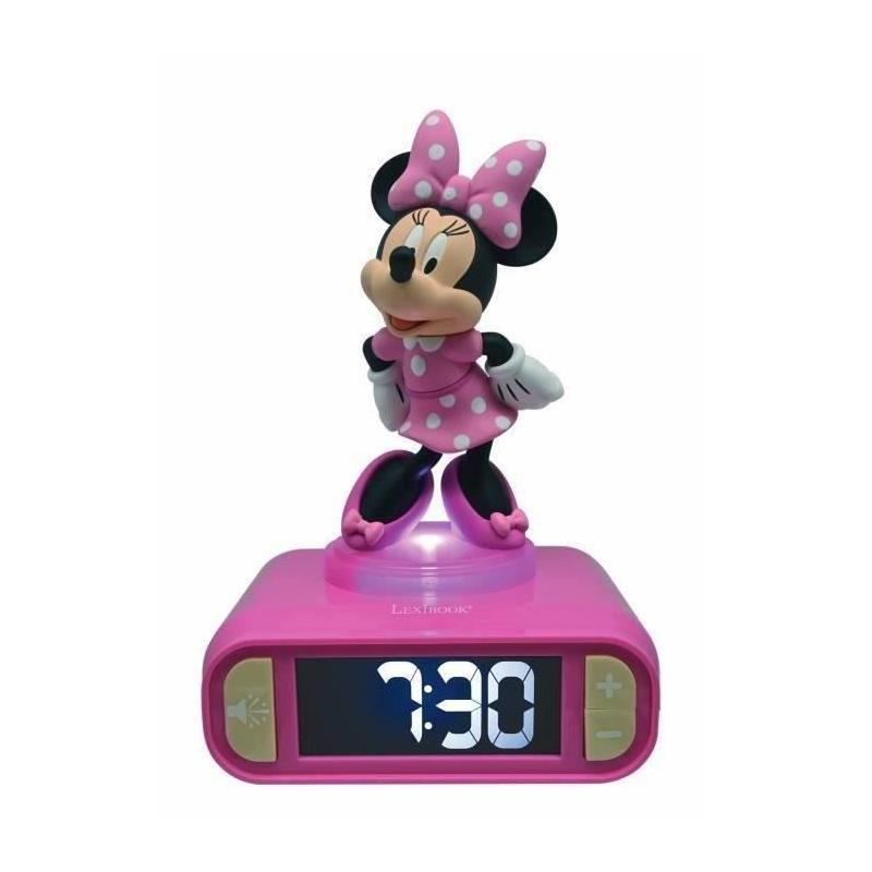 Réveil Minnie 3D lumineux avec effets sonores - Rose et noir - LEXIBOOK