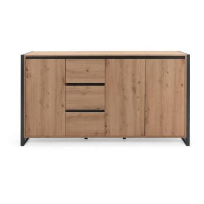 Buffet DENVER 3 portes 3 tiroirs - Chene artisan / Anthracite