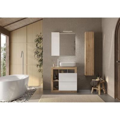 Ensemble Salle de Bain HAMBOURG L78 - Chêne clair et Blanc