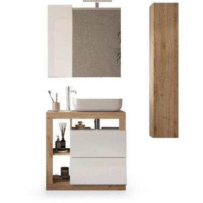 Ensemble Salle de Bain HAMBOURG L78 - Chêne clair et Blanc