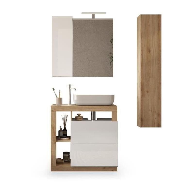 Ensemble Salle de Bain HAMBOURG L78 - Chêne clair et Blanc