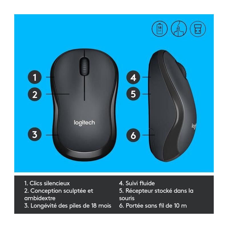 Souris Logitech M220 Silent Sans Fil - Silencieuse Noir